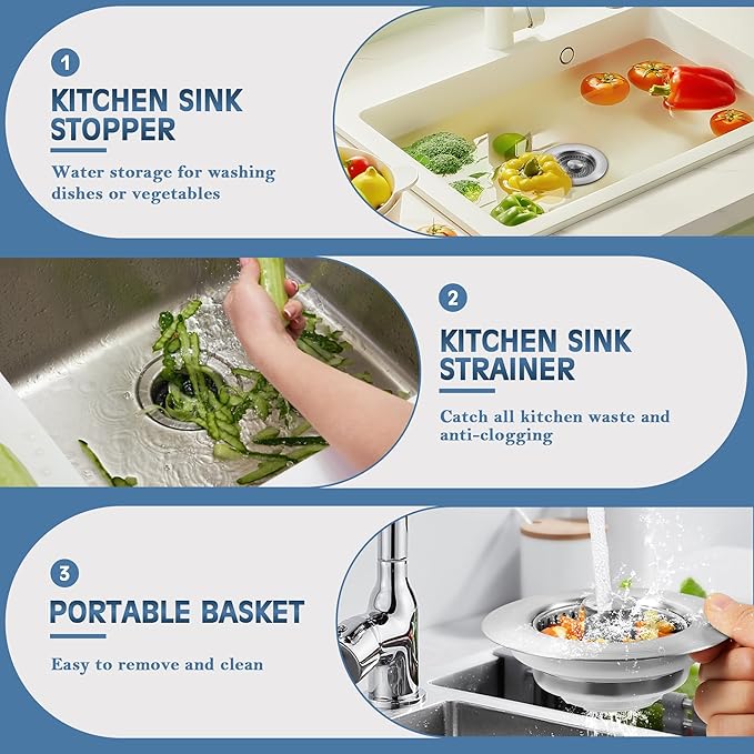 🔥LAST DAY 50% OFF-Upgraded 3 in 1 Kitchen Sink Drain Strainer