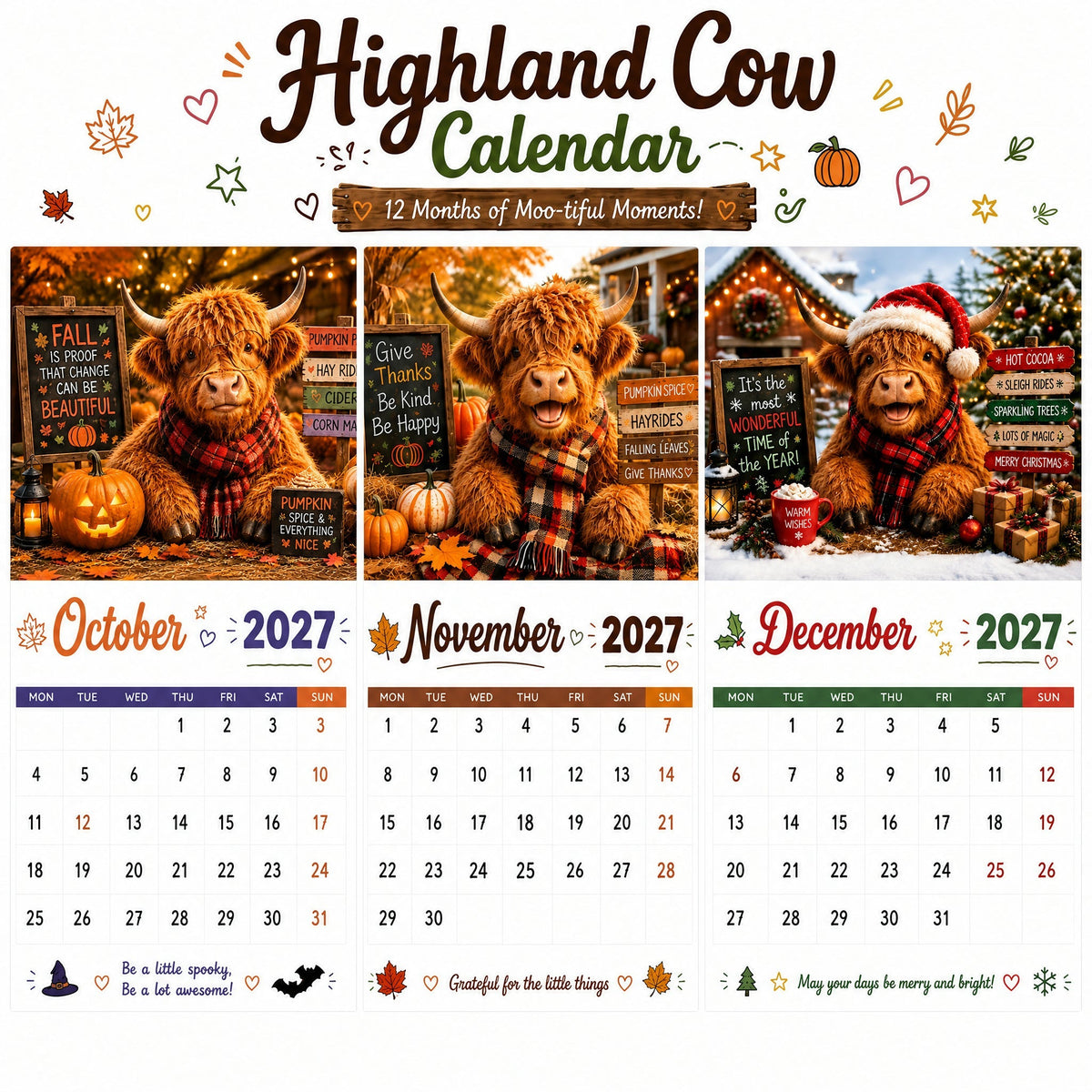 ๐ฎ 2027 Highland Cow Calendar โ 12 Months of Moo-tiful Moments & Good Vibes
