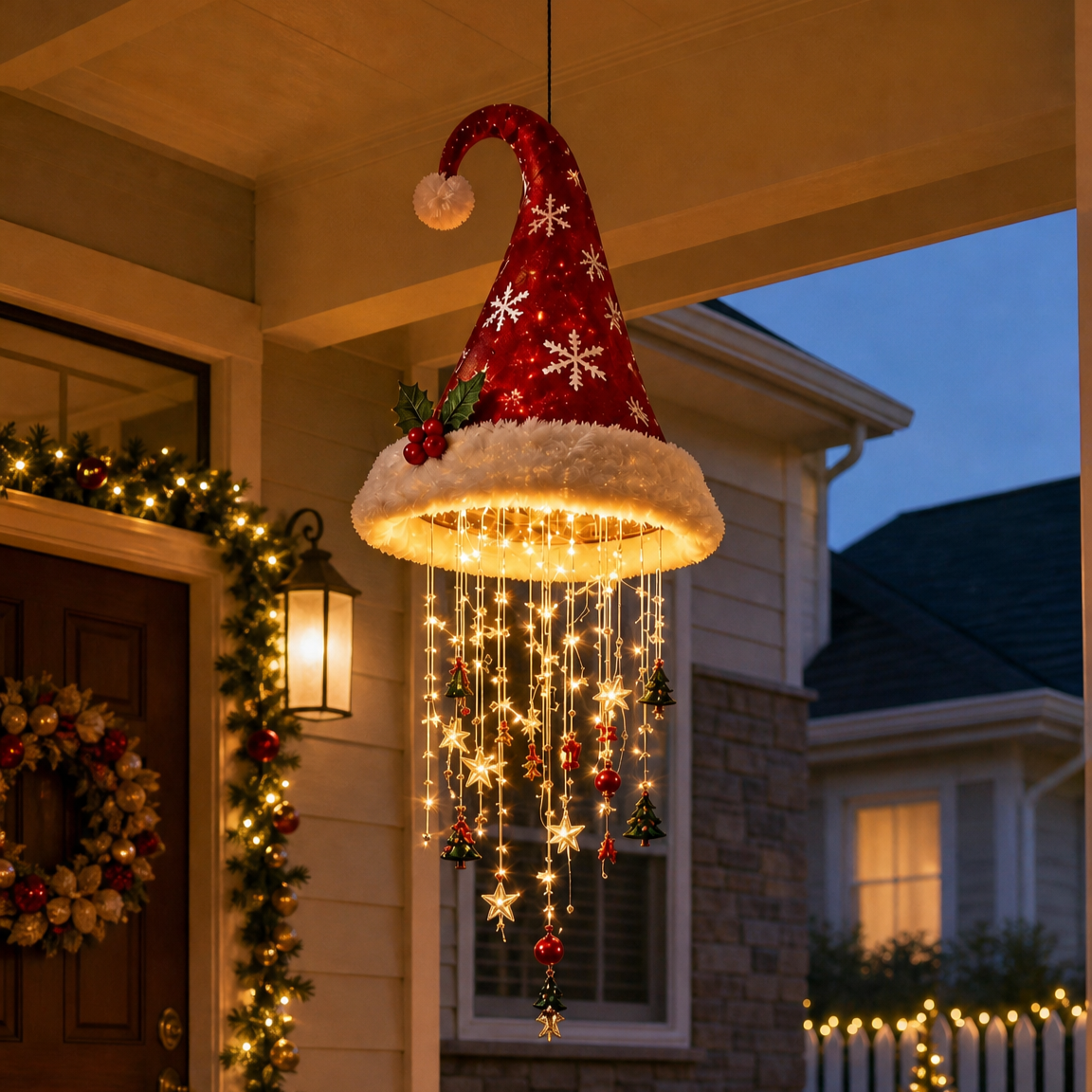 💝LAST DAY 50% OFF🎅 Lighted Santa Hat Hanging Chandelier 🎄 | 5 Styles Warm LED Christmas String Light | Indoor Outdoor Porch Holiday Decor Gift