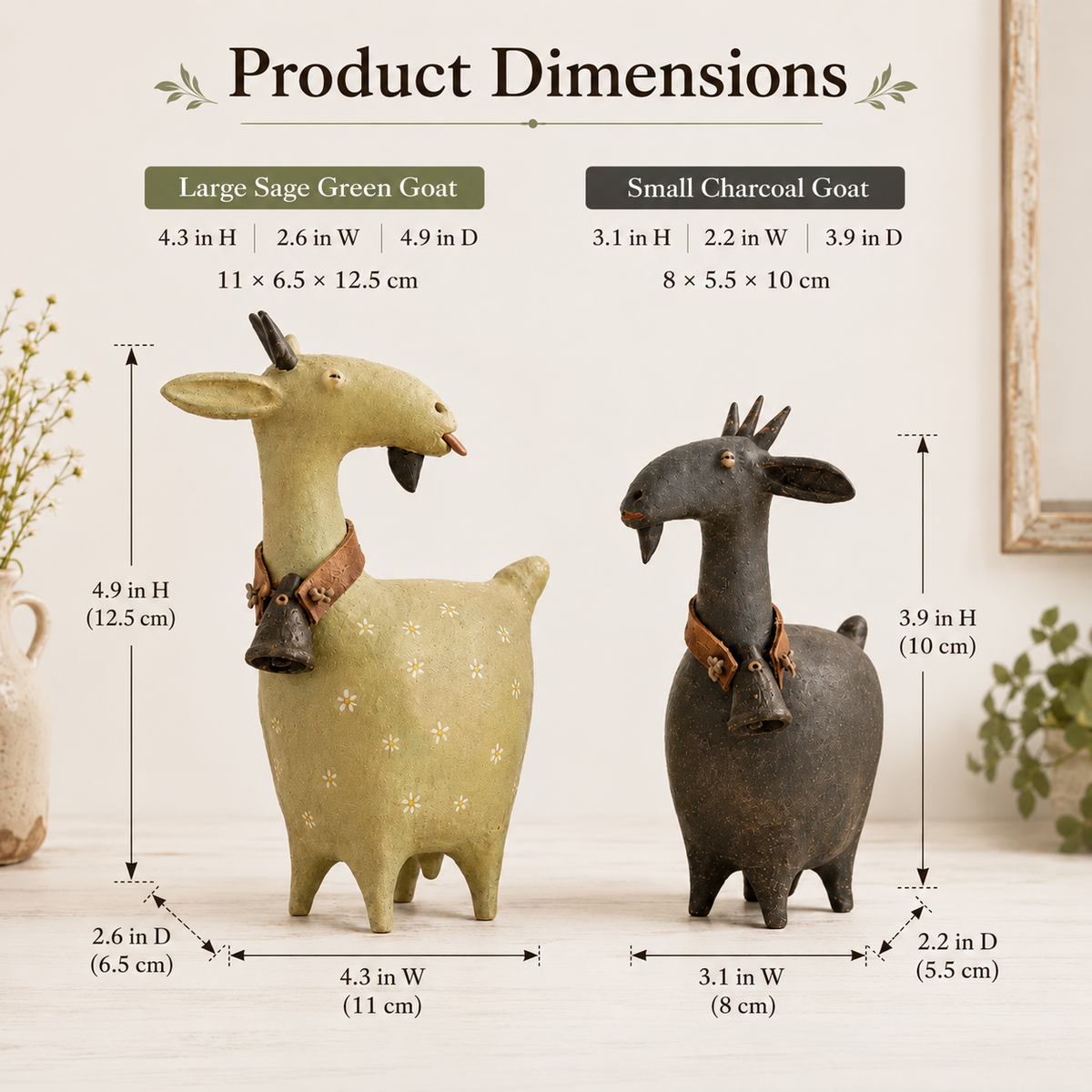 🏡 Rustic Goat Figurines Set of 2 – Vintage Farmhouse Home Decor