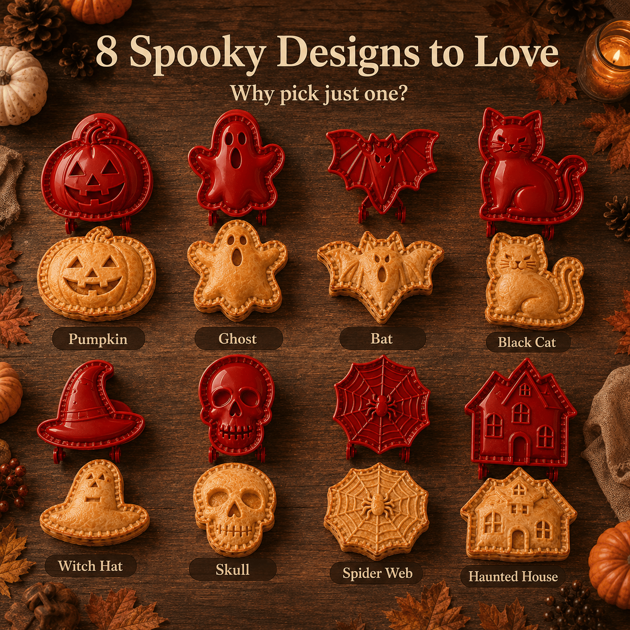 🎃 8-Piece Halloween Mini Hand Pie Mold Set – Spooky Pastry Cutters & Presses