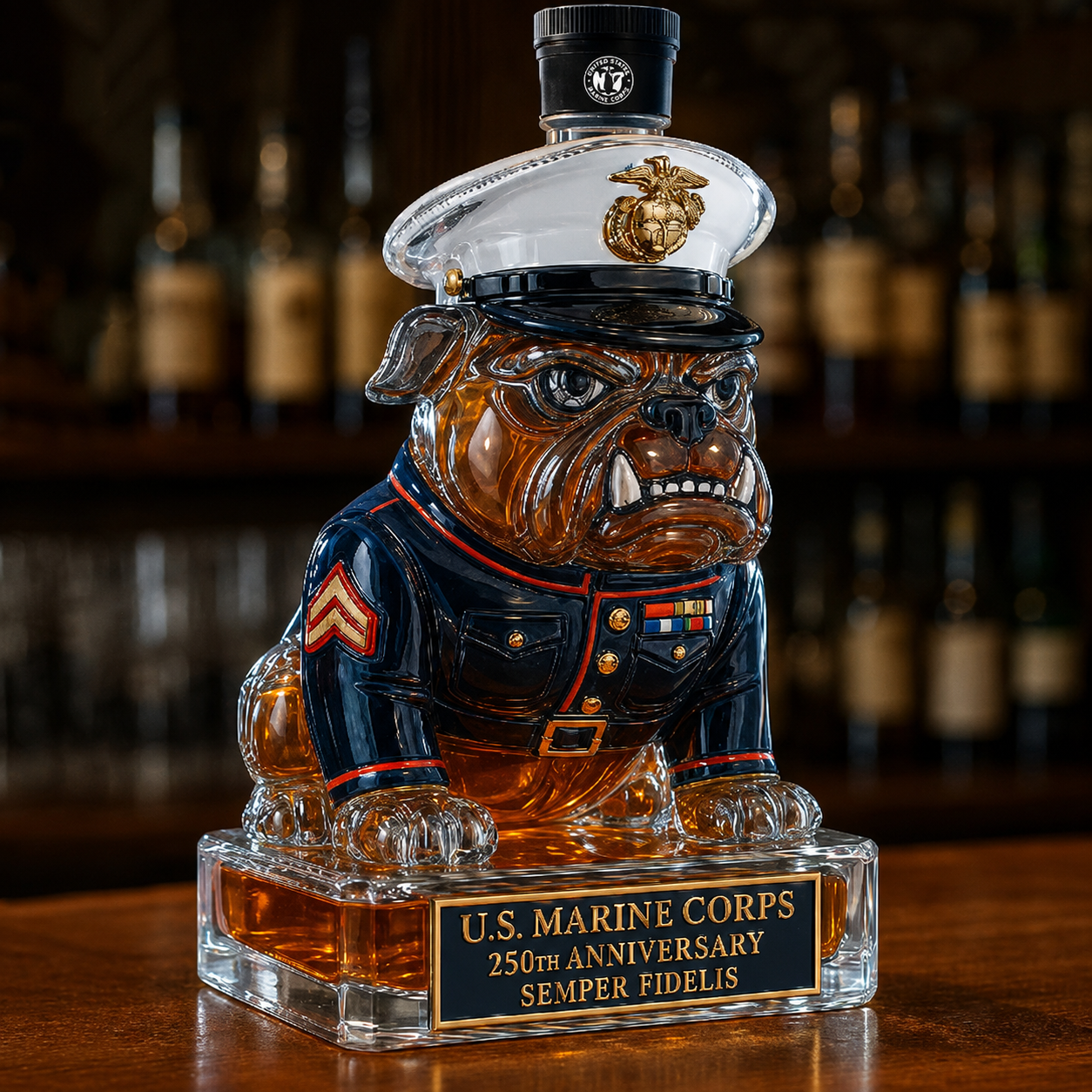 🔥 250 Years of Honor – Marine Devil Dog Commemorative Whiskey Decanter 🐶🎖️
