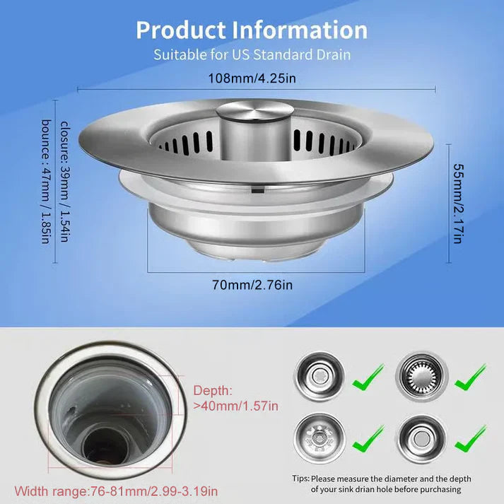 🔥LAST DAY 50% OFF-Upgraded 3 in 1 Kitchen Sink Drain Strainer
