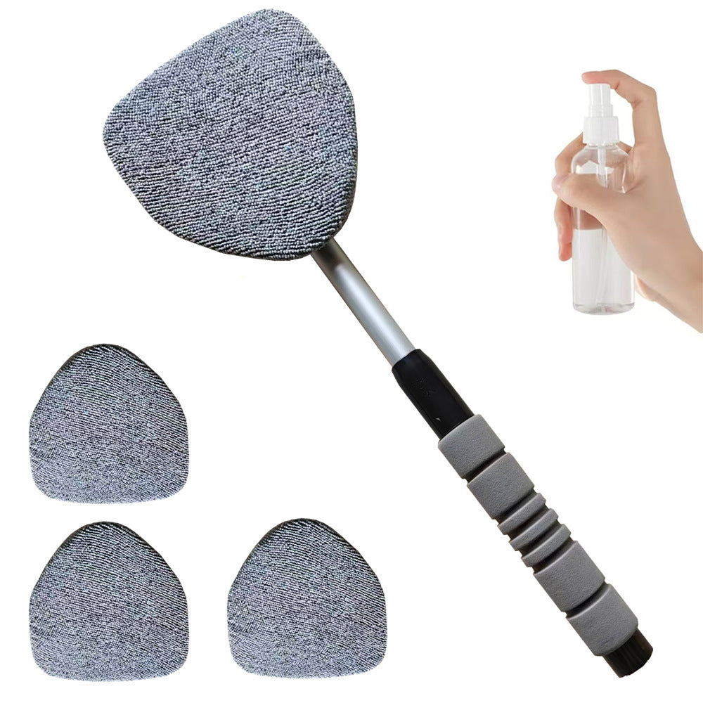 Windshield Cleaning Tool, Microfiber Car Window Cleaner with 4 Reusable and Washable Microfiber Pads and Extendable Handle