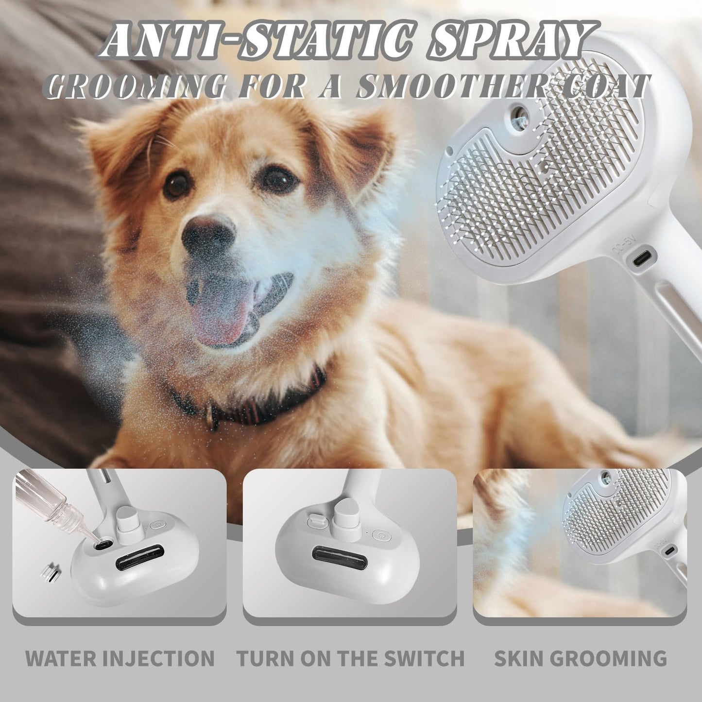 š„Hot SaleāØSelf-Cleaning Spray Pet Brush for Shedding
