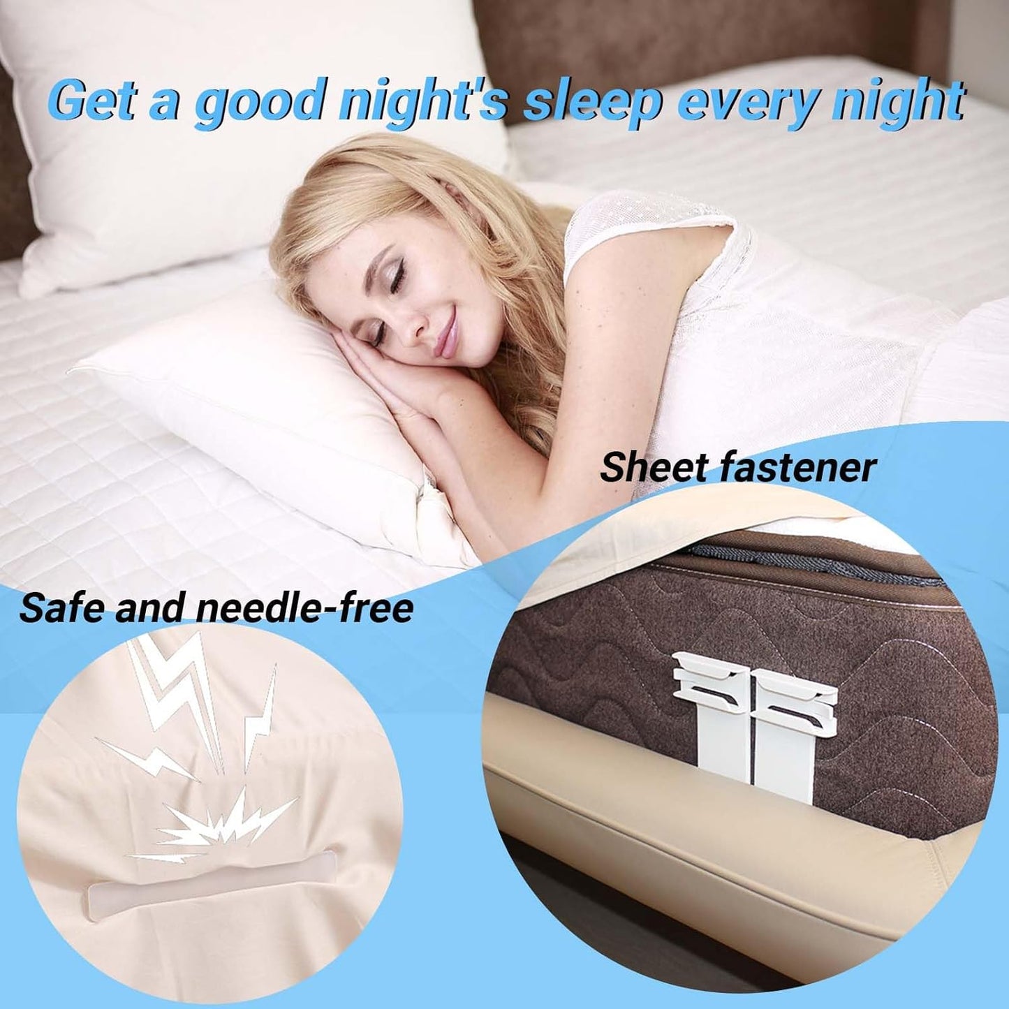 SheetSnug Fitted Bed Sheet Fastener Clips with Locking Strips
