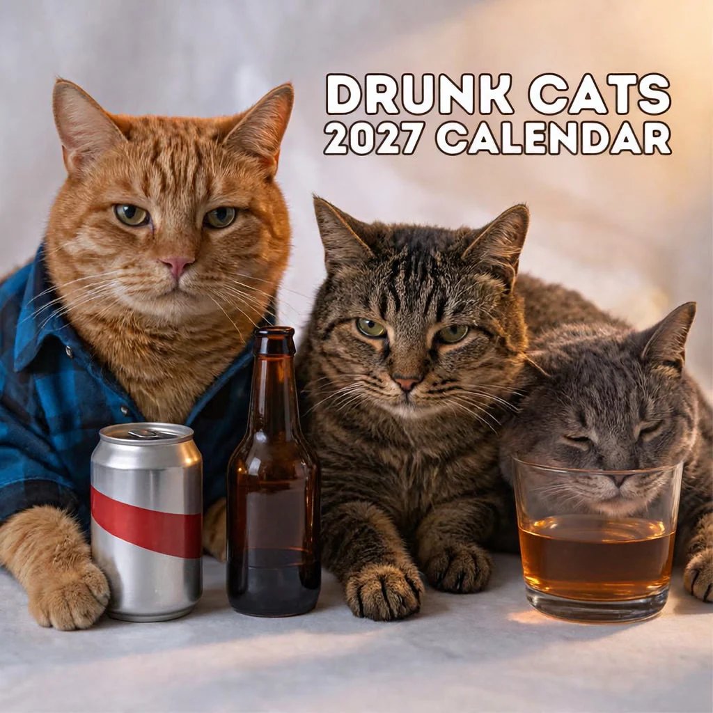 Another preview from the Drunk Cats 2027 Calendar artwork