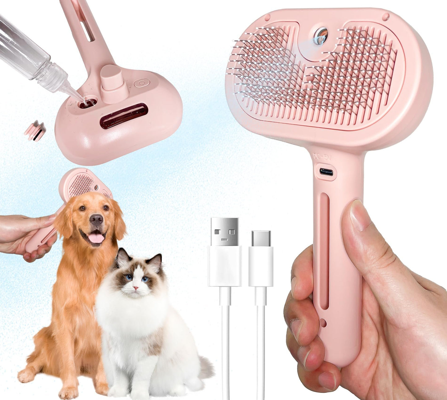 š„Hot SaleāØSelf-Cleaning Spray Pet Brush for Shedding