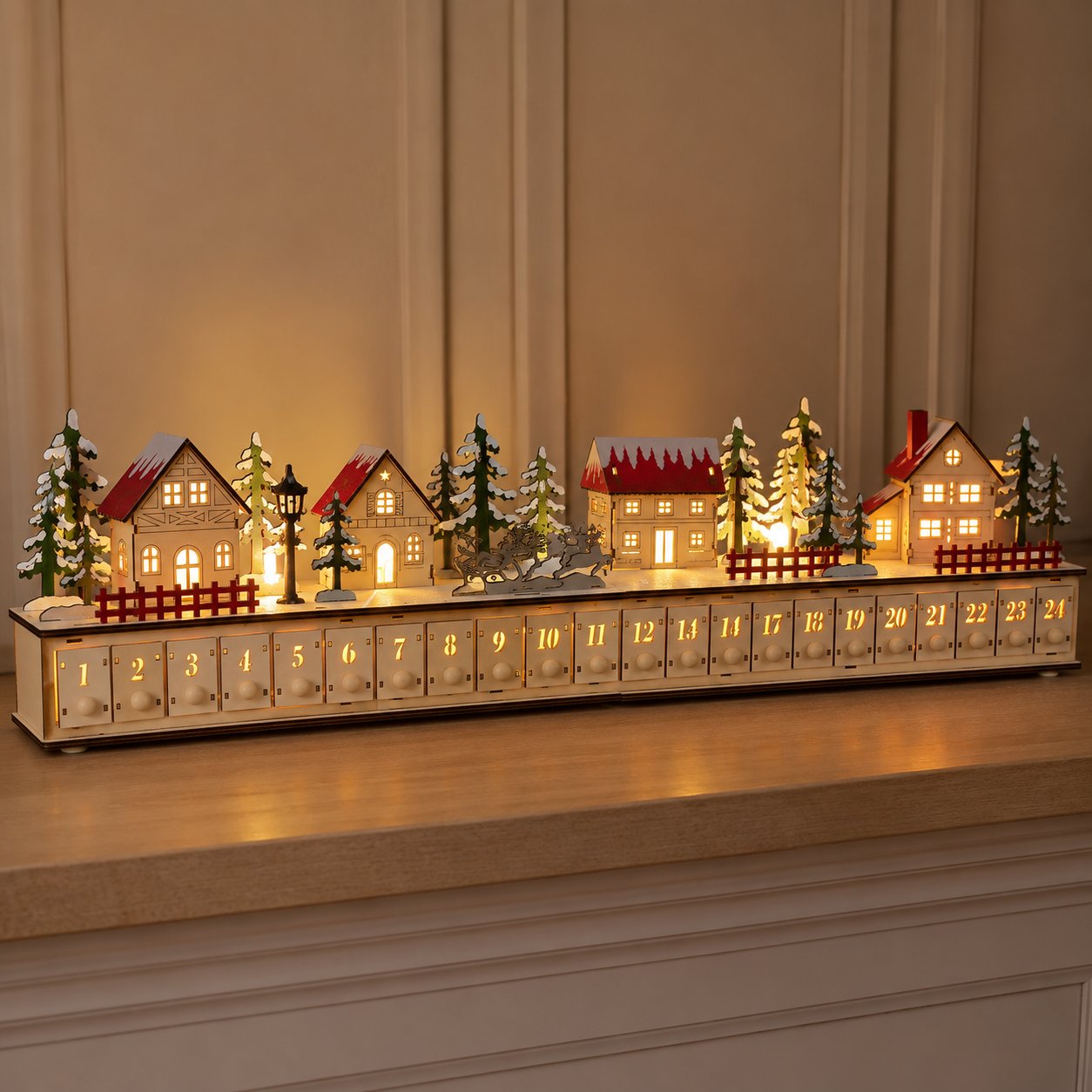 ππ
π Christmas Magic β¨βοΈ Lighted Wooden Christmas Advent Calendar π 24 Drawers for Festive Holiday Countdown