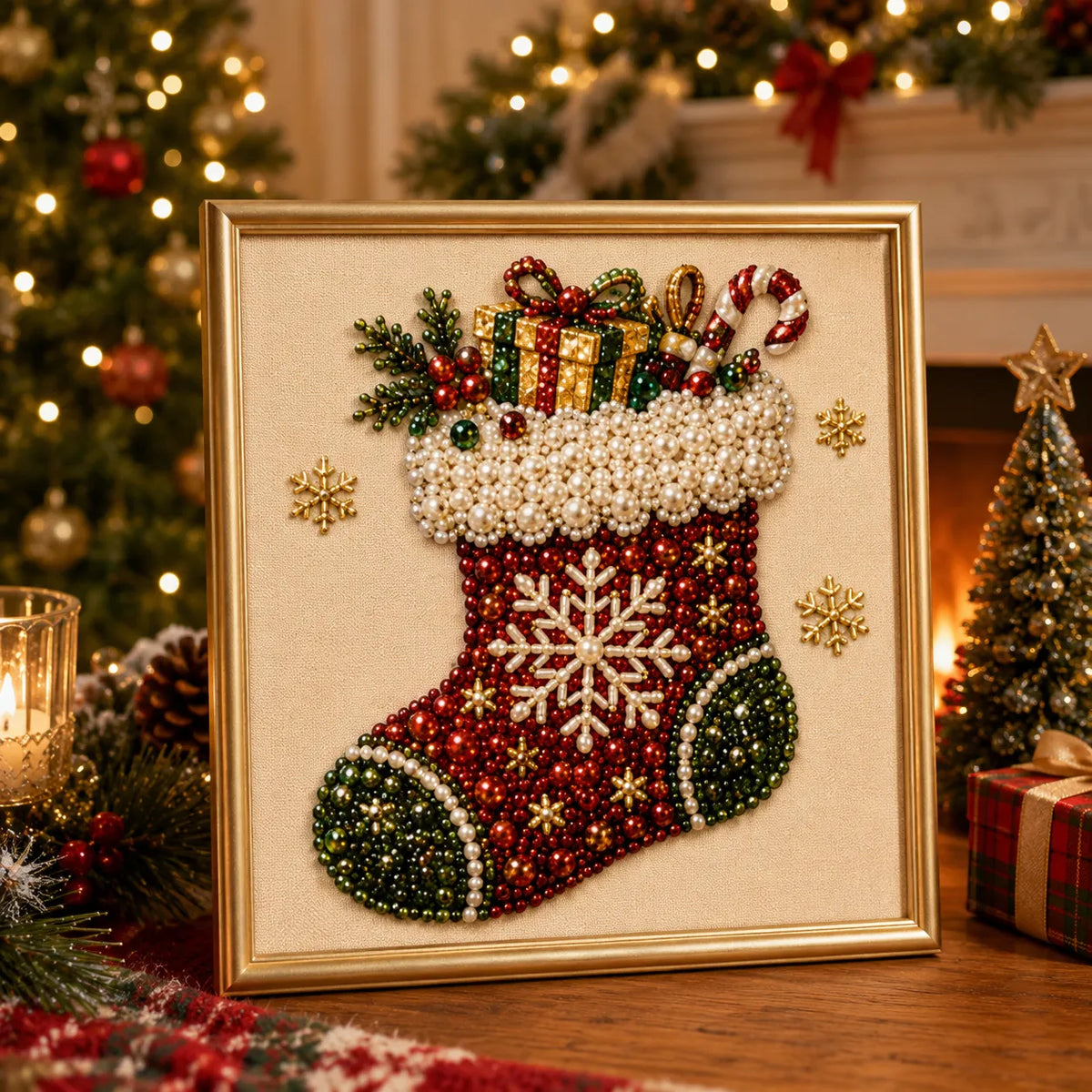 🧘Relaxing & Beginner-Friendly - 🎨💎DIY Christmas Pearl Diamond Painting Art Kit With Frame