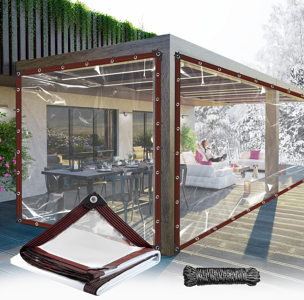 ⚡Clear Waterproof PE Tarp, Transparent Outdoor Cover with Metal Grommets