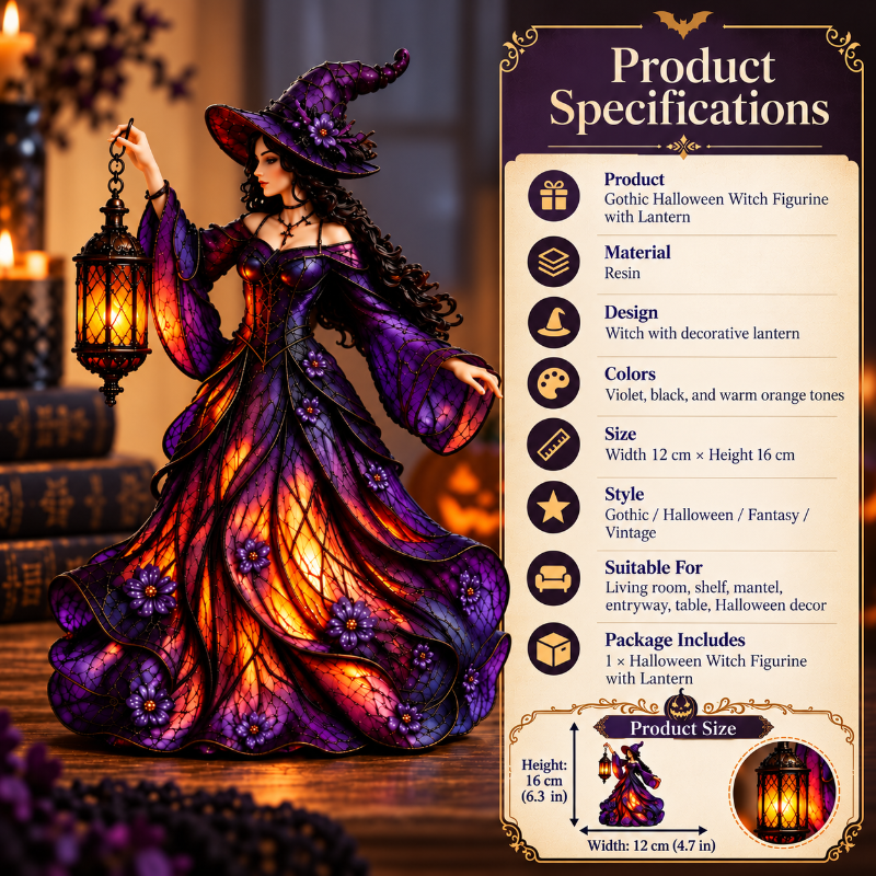🔥2026 Hot Sale 🧙♀️ Gotische Halloween-Hexenfigur mit LED-Laterne🎁