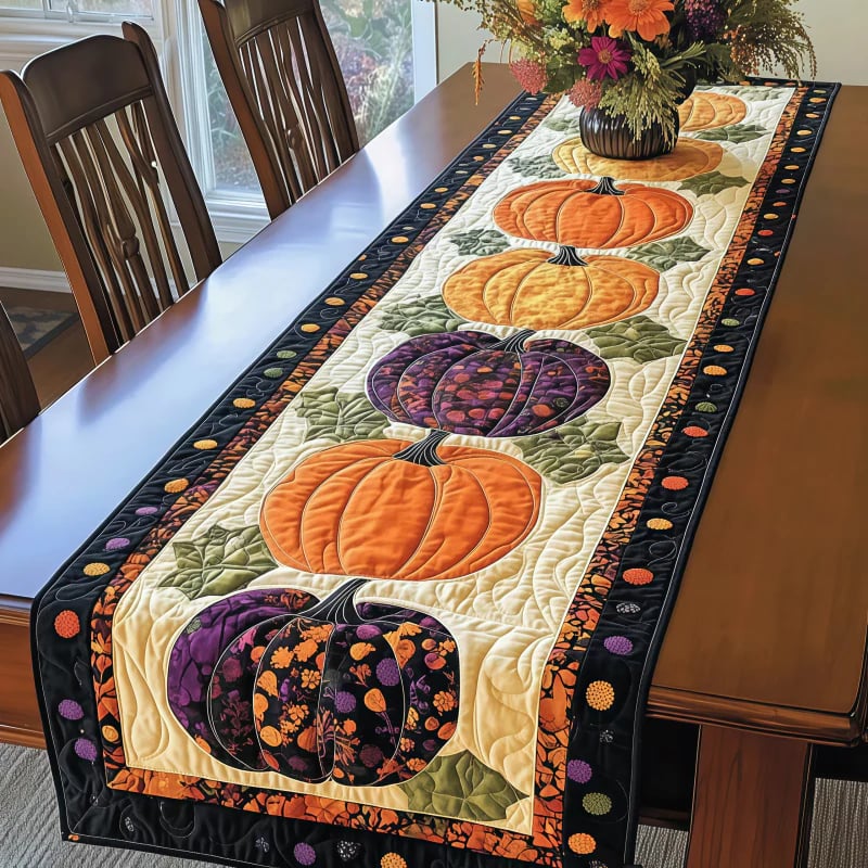 🎃🍂 Rustic Quilted Autumn Table Runner – Cozy Harvest Table Decor