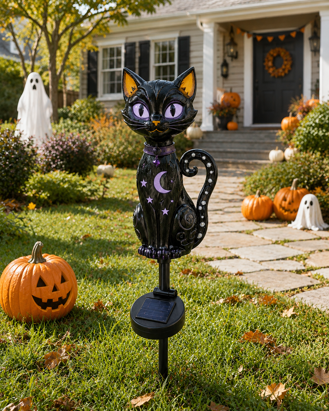 ๐ฅ Get Ready for Spooky Season ๐ Solar Black Cat Purple Glow Outdoor Garden Stake Light ๐โจ