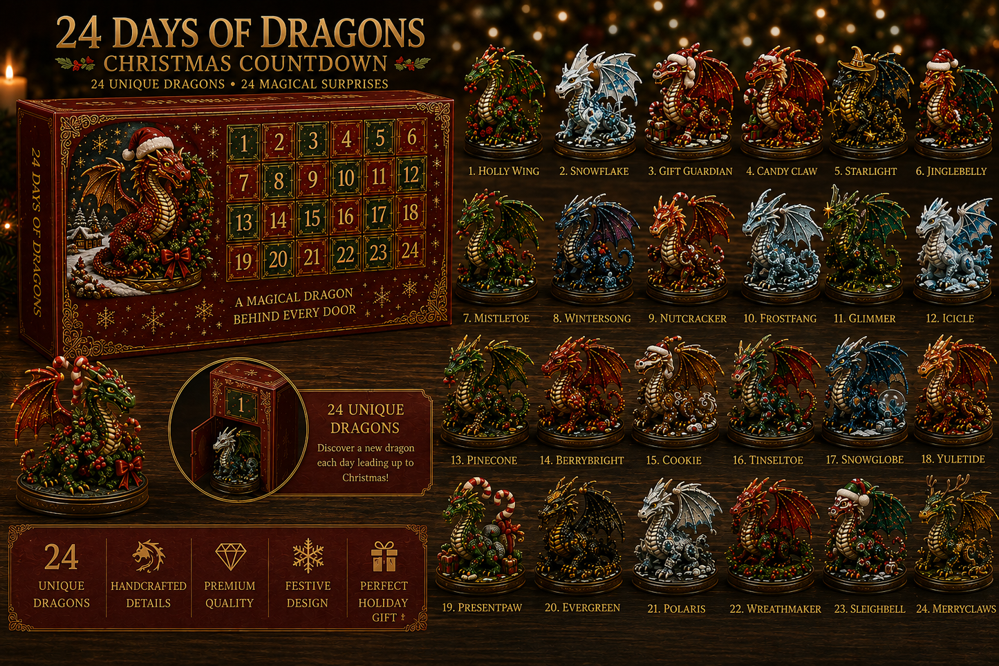๐ 24 Days of Dragons Advent Calendar โ 24 Unique Dragons, 24 Magical Christmas Surprises ๐โจ