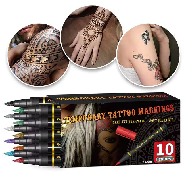 🔥Festivel Hot SALE 60% OFF - 10 Colors Temporary Tattoo Markers Set