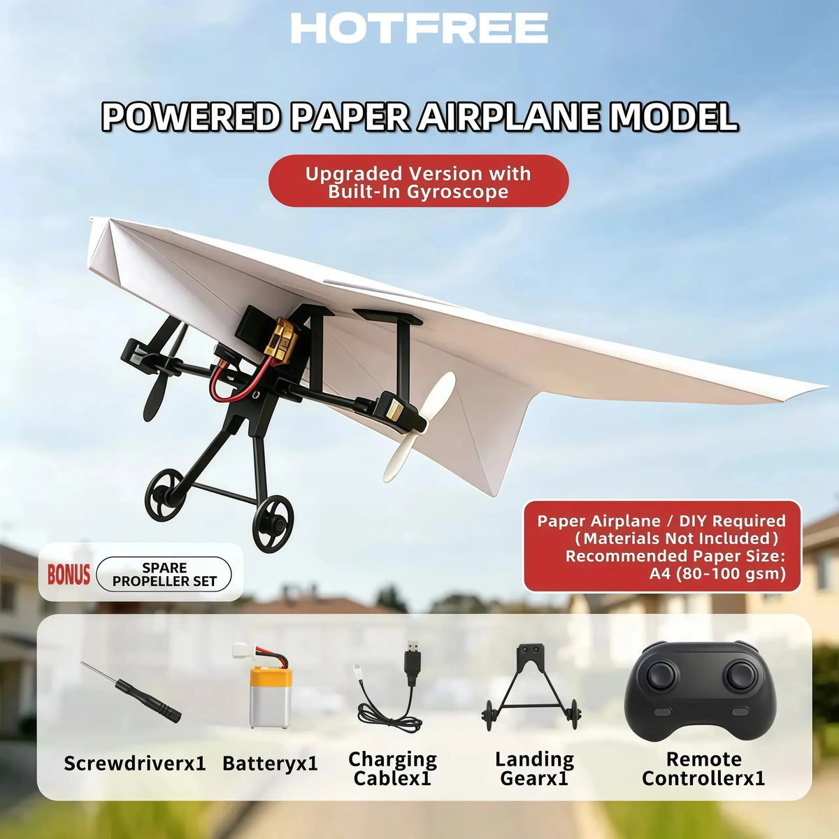 ✈️ RC Paper Airplane Kit | Gyro Stabilizer, Dual Propellers, DIY Flying Toy