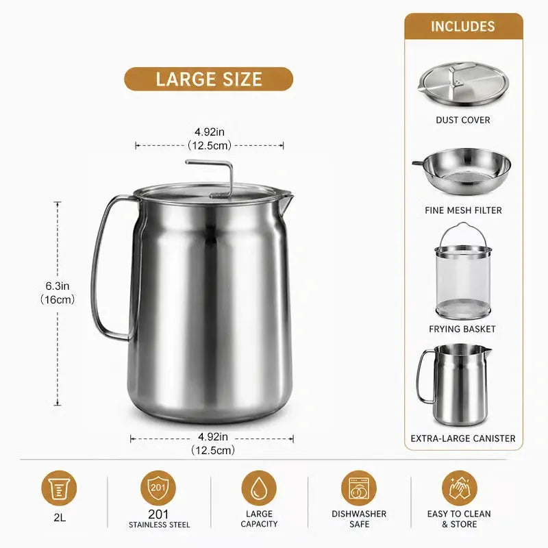 🔥 Hot Sale 50% OFF | 🍟 Stainless Steel Deep Fryer Pot | Fry, Strain & Store Oil with Ease