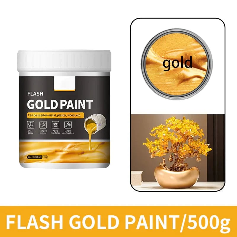💐 49% OFF Today | Water-Based Flash Gold Paint 🎨 Metallic Shine for Canvas, Wood & Ceramic