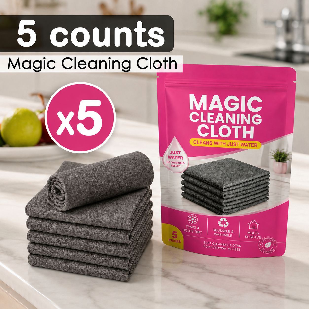 🫧 Limited-Time 49% OFF | Thickened Magic Cleaning Cloth 🪟 Streak-Free Wipe for Glass, Kitchen & Car