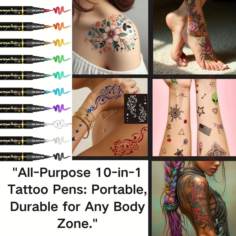 🔥Festivel Hot SALE 60% OFF - 10 Colors Temporary Tattoo Markers Set
