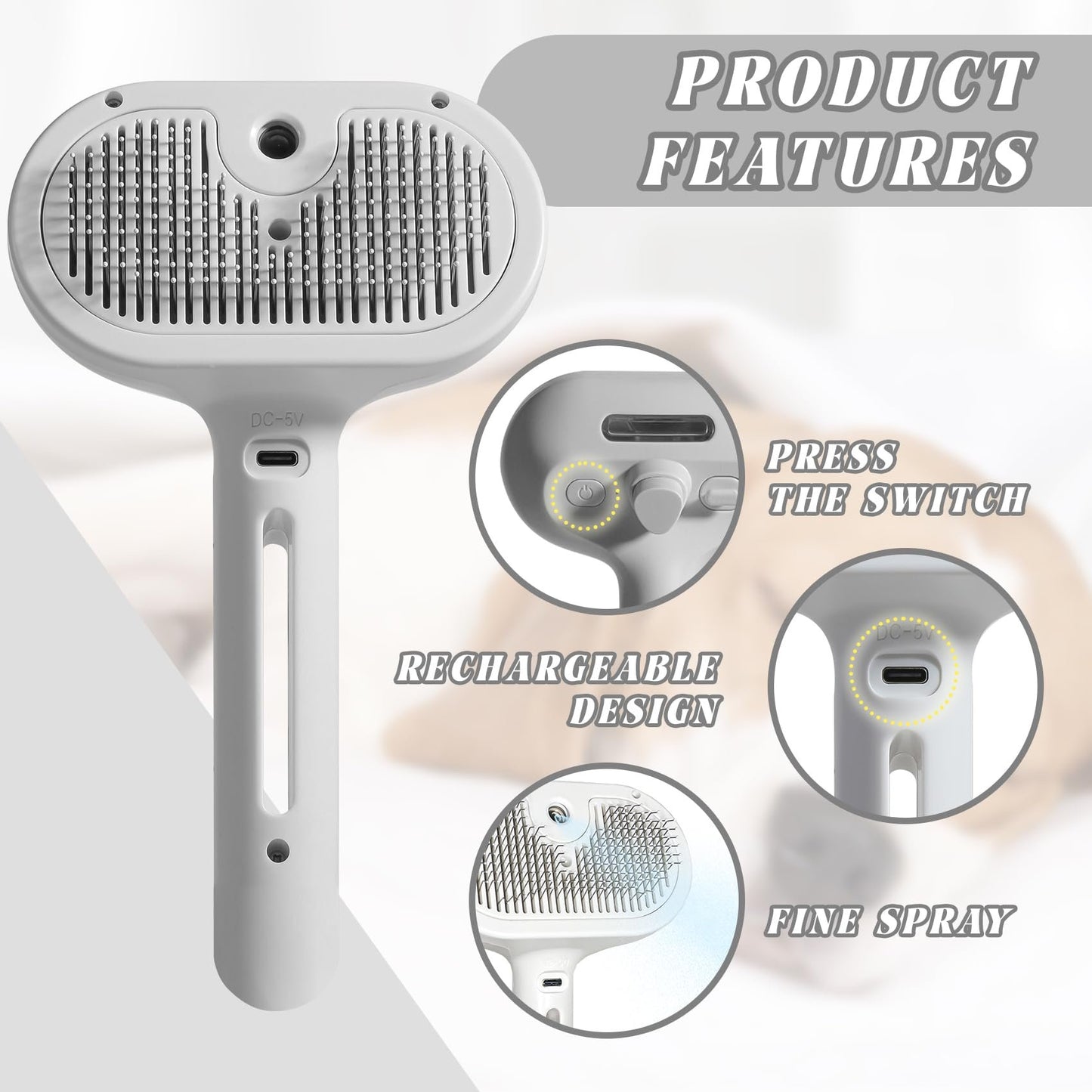 š„Hot SaleāØSelf-Cleaning Spray Pet Brush for Shedding