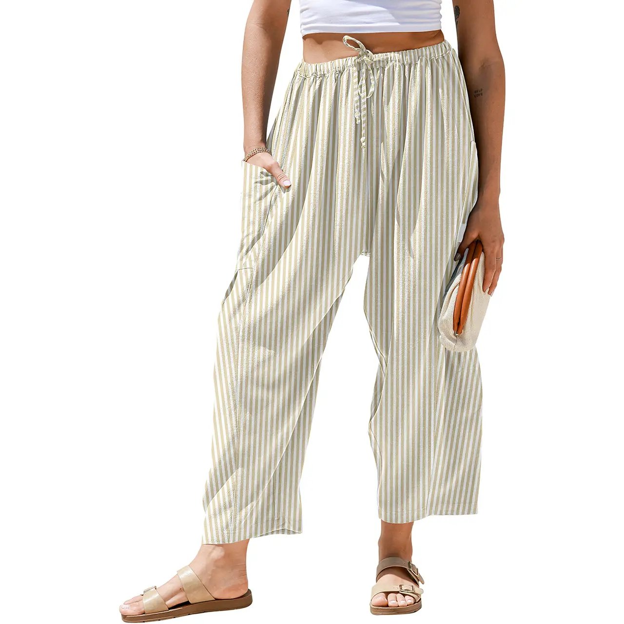 Women's Wide Leg Plaid Pants With Pockets