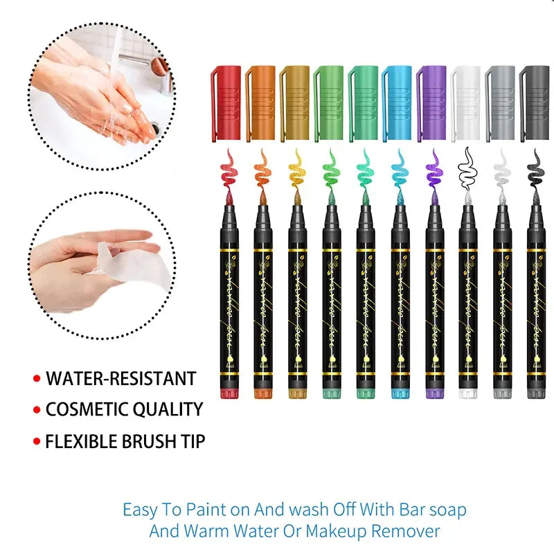🔥Festivel Hot SALE 60% OFF - 10 Colors Temporary Tattoo Markers Set