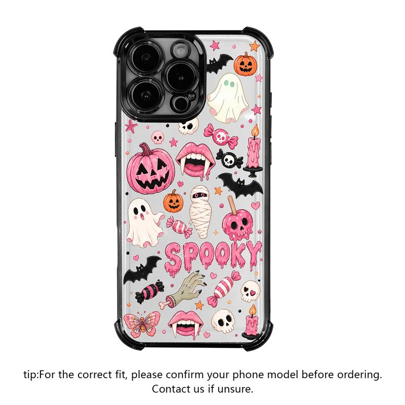 π 4-Corner Anti-Fall, Cute Candy Pumpkin Ghost Design, Transparent Non-Yellowing Shockproof Cover