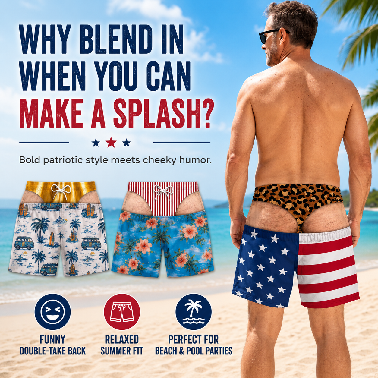 🔥🥳40K+ SOLD!😂Funny Patriotic Men’s Swim Trunks