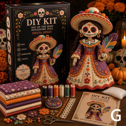 🔥 LAST DAY 50% OFF – Day of the Dead Patchwork Doll DIY Kit | Handmade Fabric Craft with Floral Details