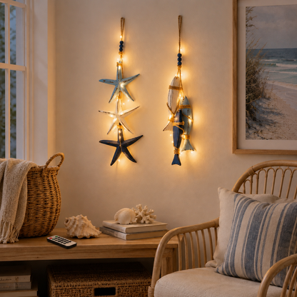 ⭐2026 HOT SALE🐟🌊Lighted Coastal Wooden Starfish & Fish Hanging Decor