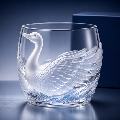 🪿Crystal Goose Glass Art Cup – 3D Raised Collectible Lowball Glass