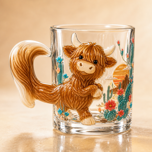 🐾✨ 3D Animal Tail Glass Mug | Raised Sculptural Clear Glass Cup with Character Handle – 12 oz Collectible Gift