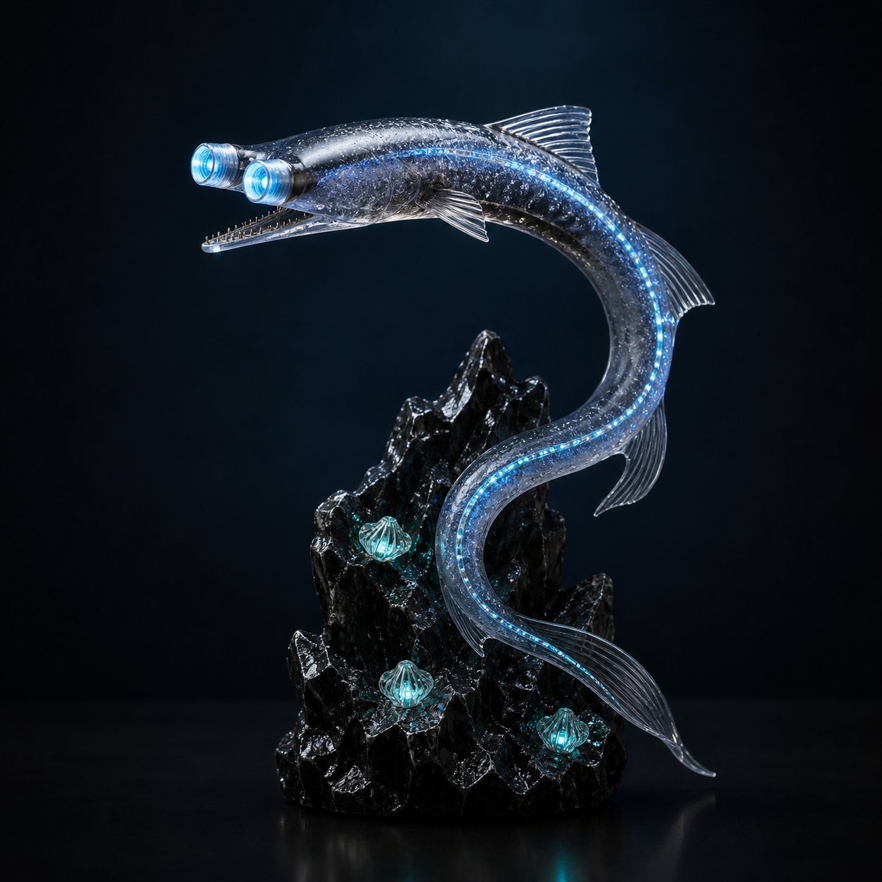 Abyssal Watcher Telescope Fish LED Sculpture – Deep Sea Collector Light