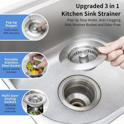 🔥LAST DAY 50% OFF-Upgraded 3 in 1 Kitchen Sink Drain Strainer