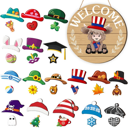 🔥 50% Off Limited Time 🔥35Pcs Interchangeable Highland Cow Welcome Sign