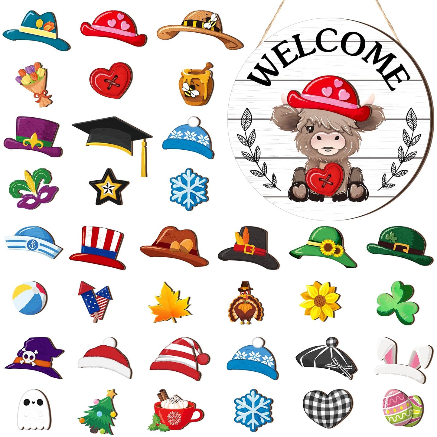 🔥 50% Off Limited Time 🔥35Pcs Interchangeable Highland Cow Welcome Sign