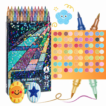 🎨SPARKLE DUAL-TIP MARKERS🥇✨: Create Sparkling Art Smoothly 🥳(🌈24-96 Colors | Smooth No Clog | No Bleed Through📝)