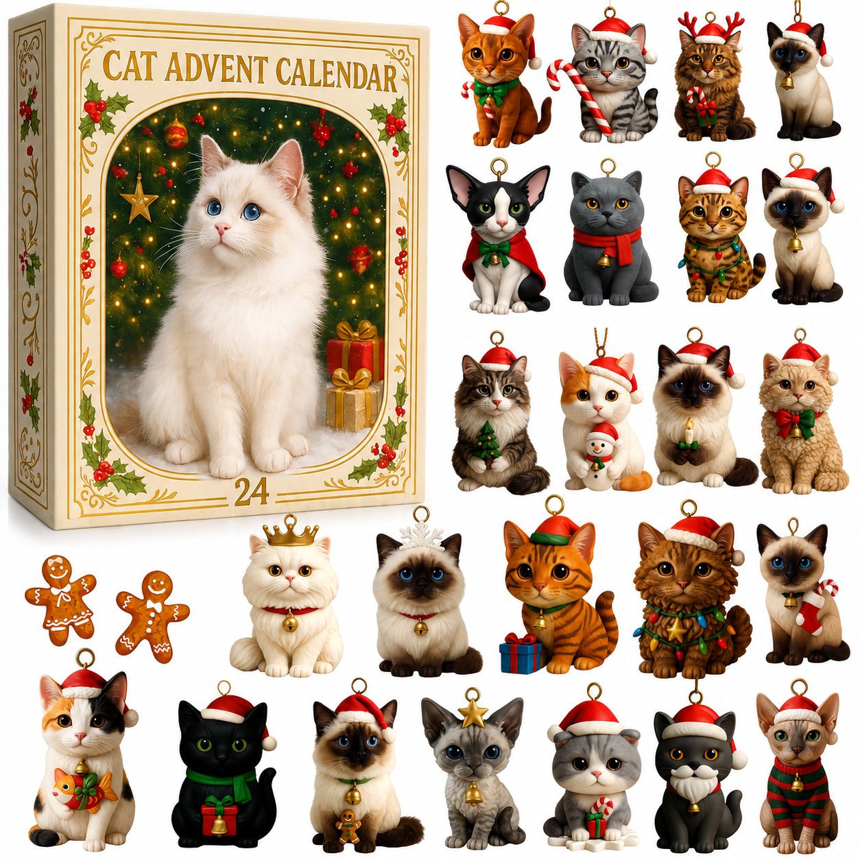 Cat Advent Calendar box and 24 festive cat designs