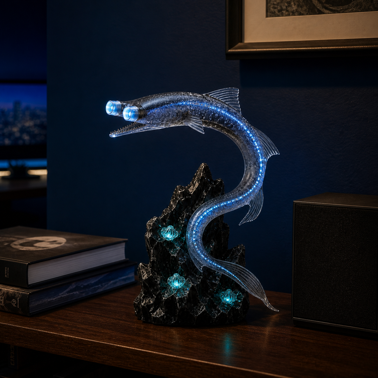 Abyssal Watcher Telescope Fish LED Sculpture – Deep Sea Collector Light