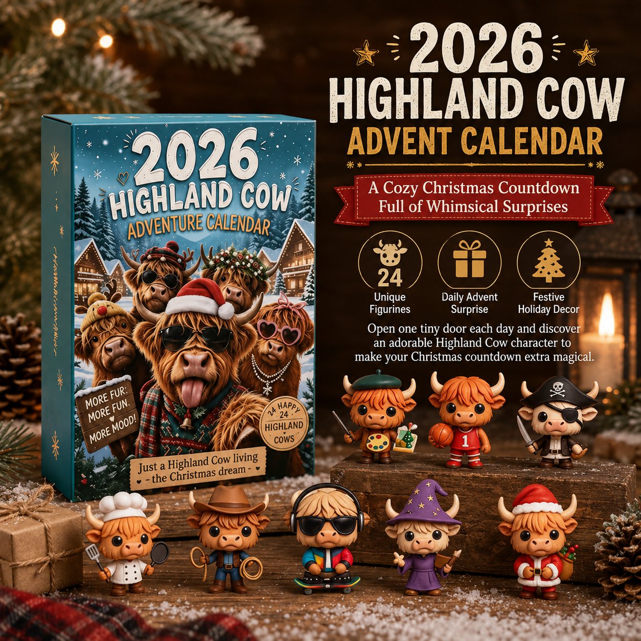 Highland Cow Christmas collectible display