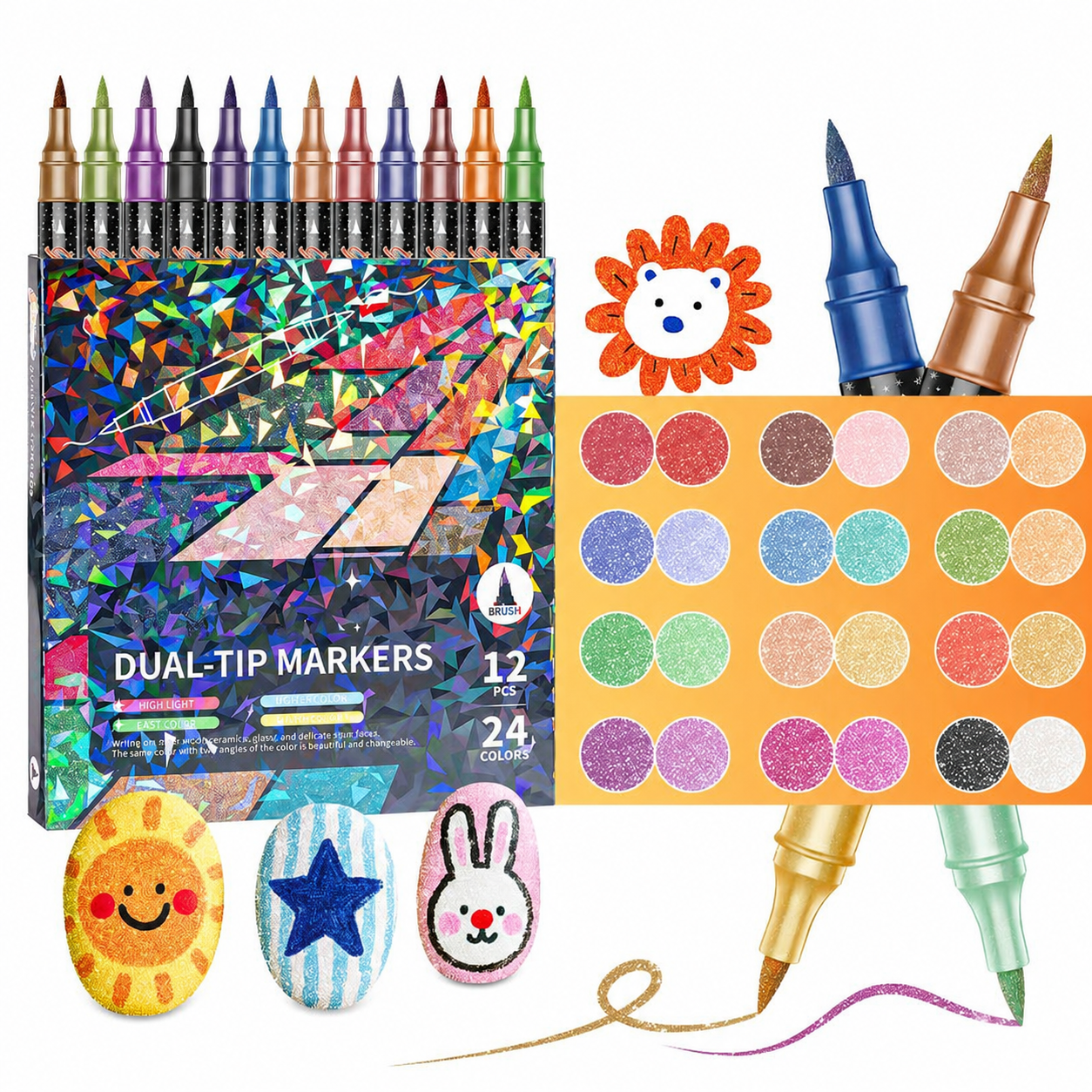 🎨SPARKLE DUAL-TIP MARKERS🥇✨: Create Sparkling Art Smoothly 🥳(🌈24-96 Colors | Smooth No Clog | No Bleed Through📝)