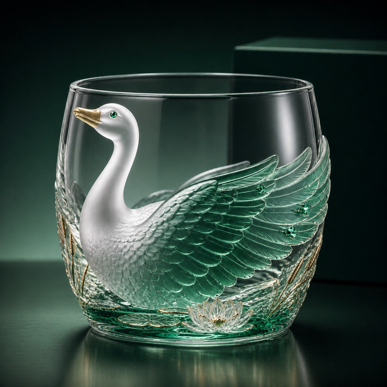 🪿Crystal Goose Glass Art Cup – 3D Raised Collectible Lowball Glass