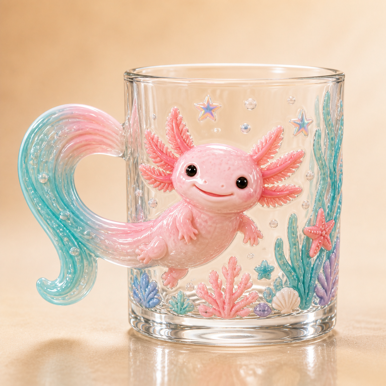 🐾✨ 3D Animal Tail Glass Mug | Raised Sculptural Clear Glass Cup with Character Handle – 12 oz Collectible Gift
