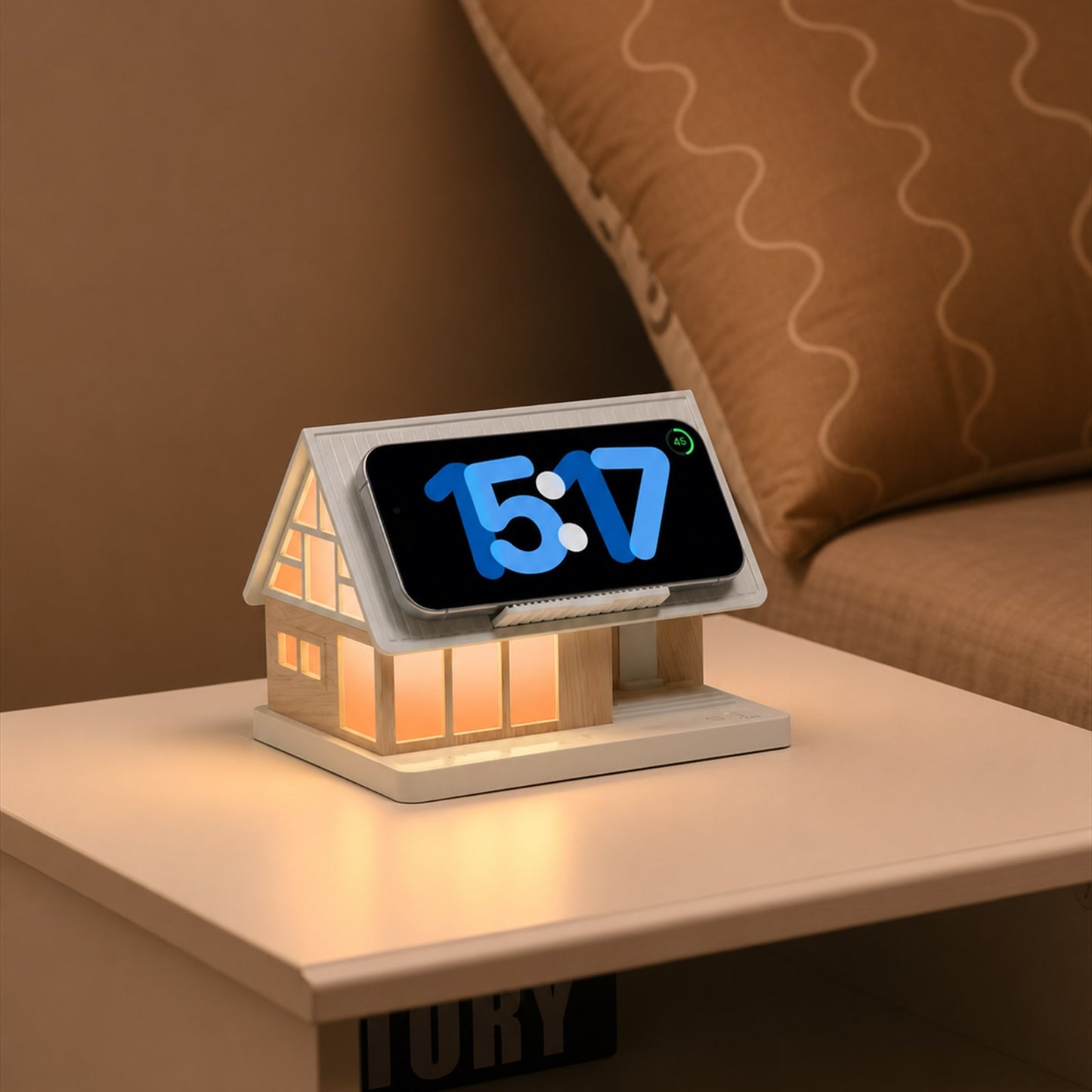 🏡✨ Cozy Cabin 4-in-1 Bedside Station – Alarm Clock, Night Light, White Noise & Wireless Charger