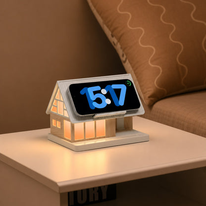 🏡✨ Cozy Cabin 4-in-1 Bedside Station – Alarm Clock, Night Light, White Noise & Wireless Charger