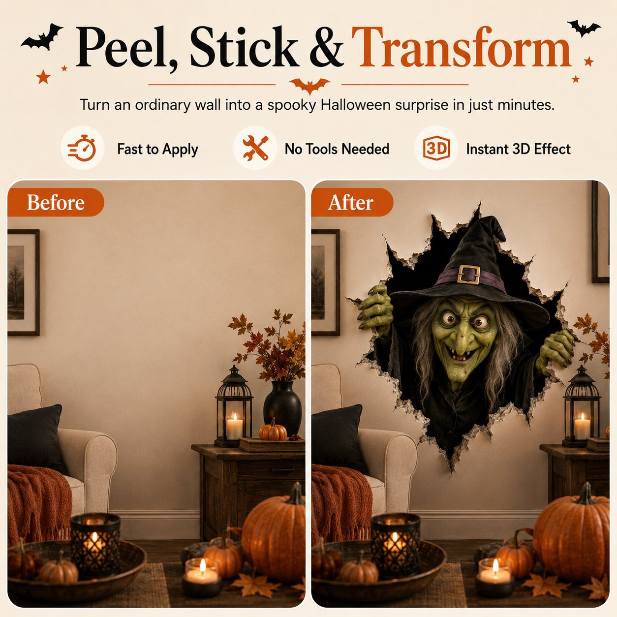 🎃Halloween Break-In 3D Wall Decals