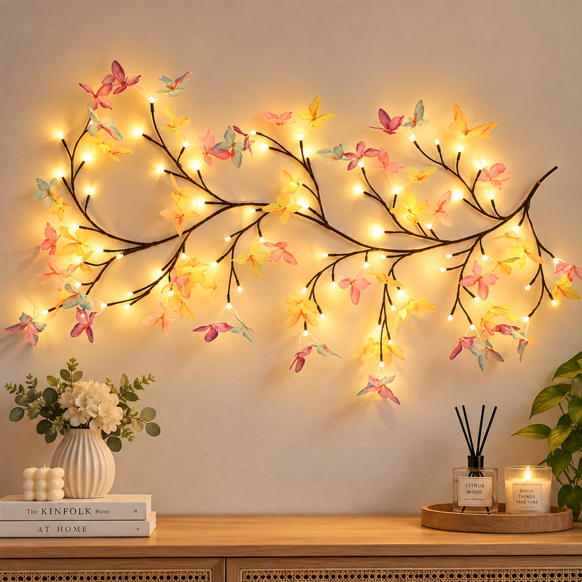8FT Indoor Easter Vine String Lights – 96 Warm White LEDs, Plug-In Powered – Willow Branch Design for Indoor Easter Décor