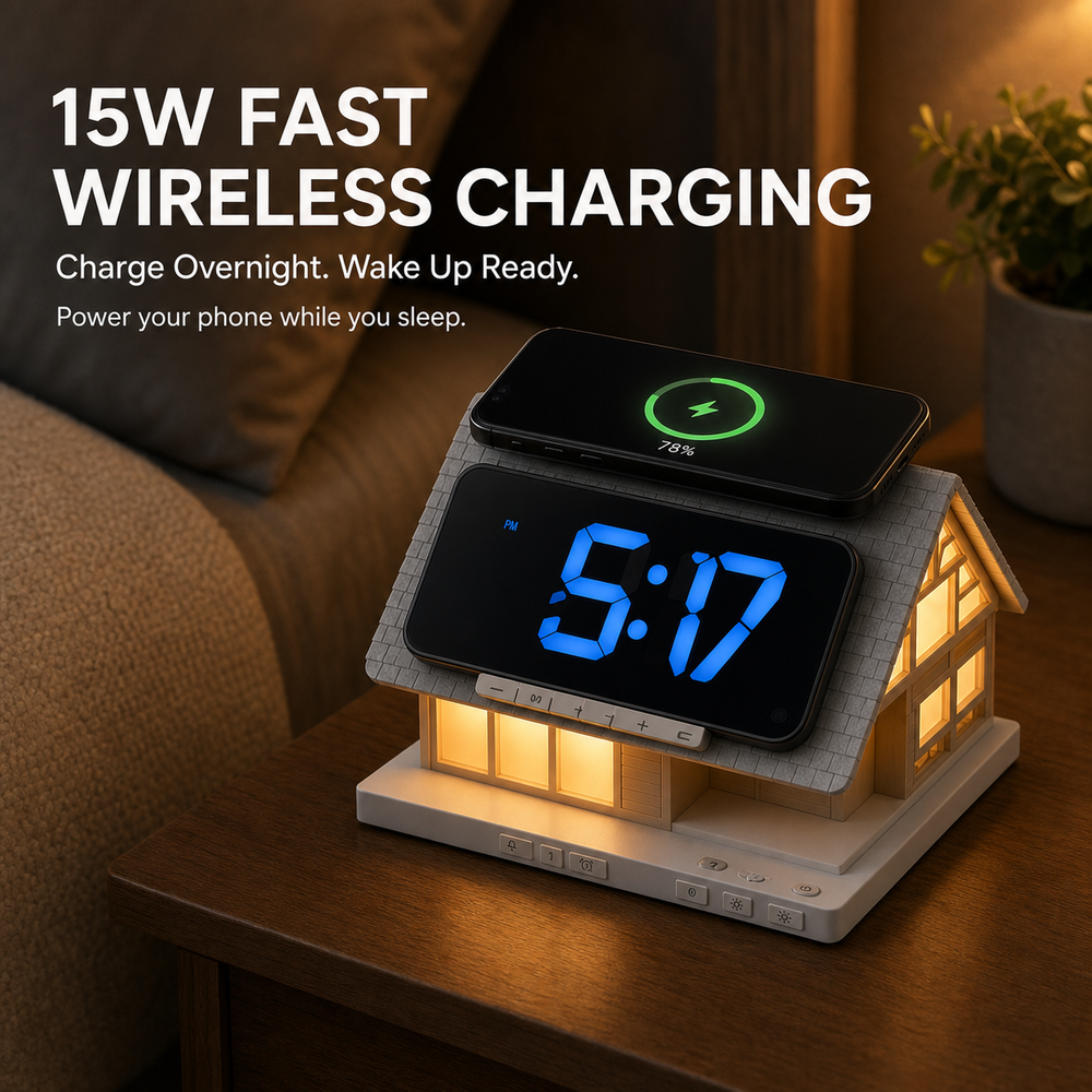 Phone charging wirelessly on the Cozy Cabin roof